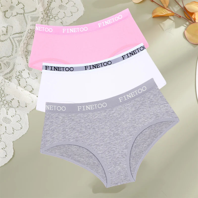 FINETOO - 3 piezas de ropa interior de algodón con cinturón y letras para mujer, bragas sexys, transpirables, de cintura baja, elásticas y cómodas.