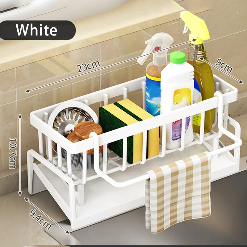 Escurridor de fregadero de plástico, estante autodrenante para fregadero, organizador de cocina, soporte para esponja, escurridor para trapos, toallero, cesta de filtro