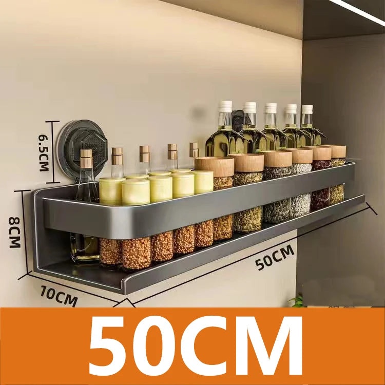 Estante de cocina con ventosa, de aluminio, para especias, organizador de condimentos de pared, sin necesidad de taladrar.