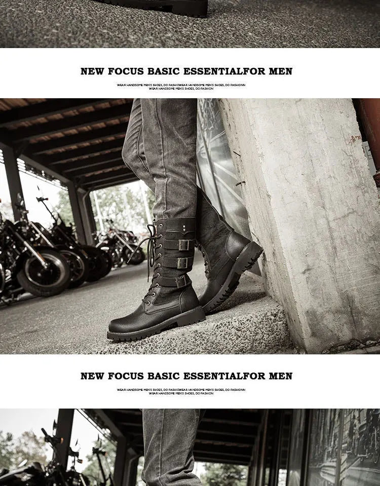 Botas vaqueras altas para hombre, zapatos con refuerzo interior, transpirables, de talla grande, informales, para motocicleta, 2025