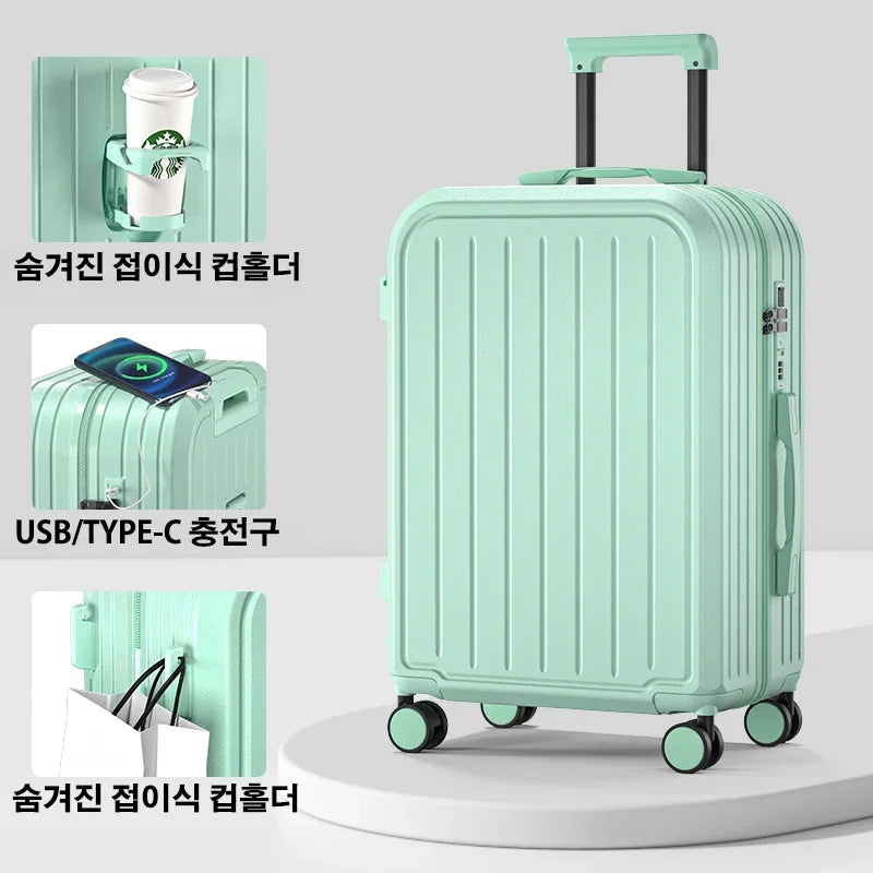 Maleta de 20, 22, 24, 26 y 28 pulgadas con ruedas y portavasos, ideal para viajes de negocios.