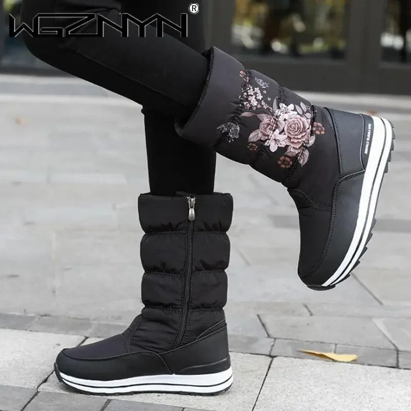 Botas de nieve para mujer, botas de invierno con plataforma, botas gruesas de felpa, impermeables y antideslizantes, zapatos de invierno de moda para mujer, botas cálidas de piel para mujer