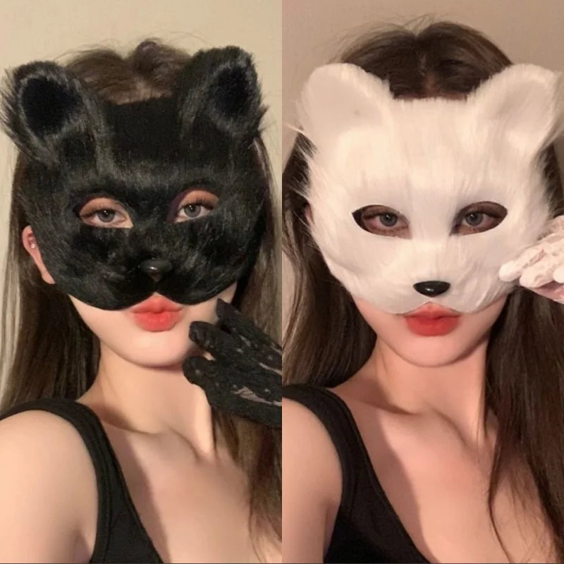 Halloween Cosplay Make-up Fox Shape Face Mask Carnival Stage Party Cartoon Cat Hair Mask Costume Props Sexy Lady Imitation Toy