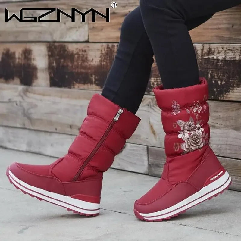 Botas de nieve para mujer, botas de invierno con plataforma, botas gruesas de felpa, impermeables y antideslizantes, zapatos de invierno de moda para mujer, botas cálidas de piel para mujer