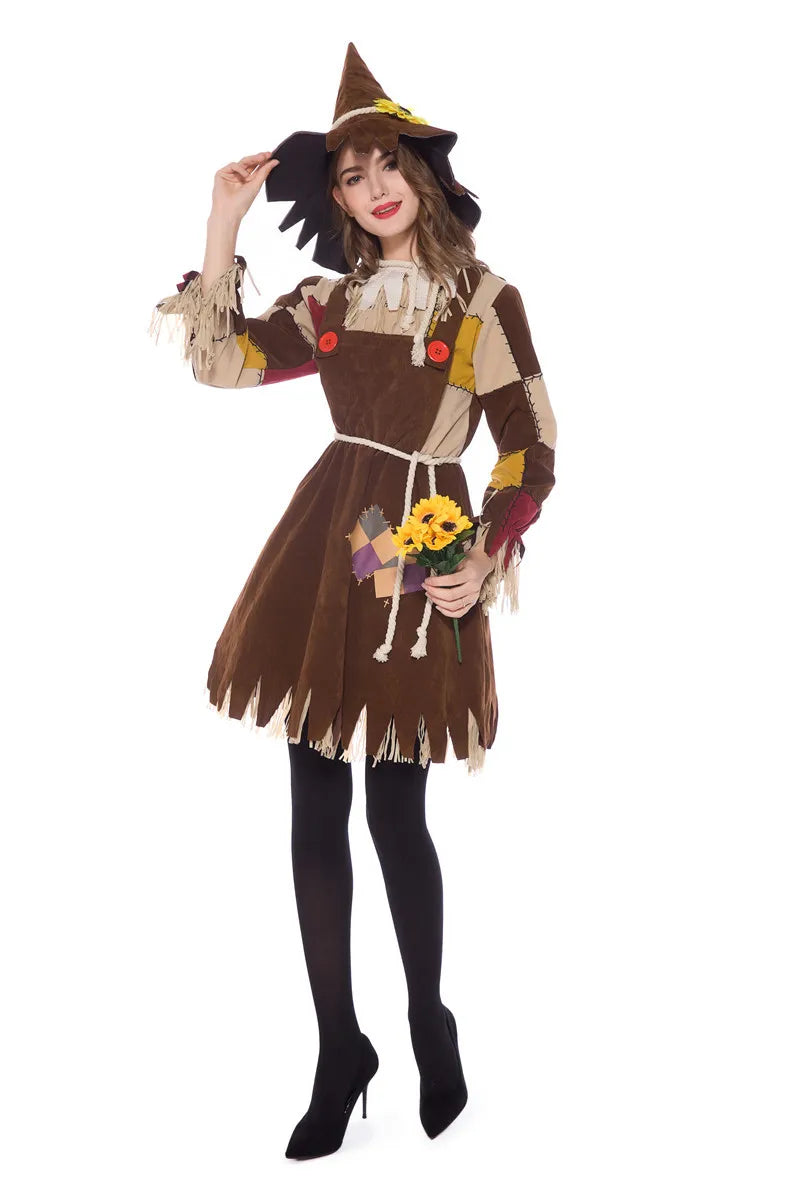 Halloween The Wizard of Oz Scarecrow Parent-Child Costume Carnival Party Performance Circus Clown Dress Womens Cosplay Costume