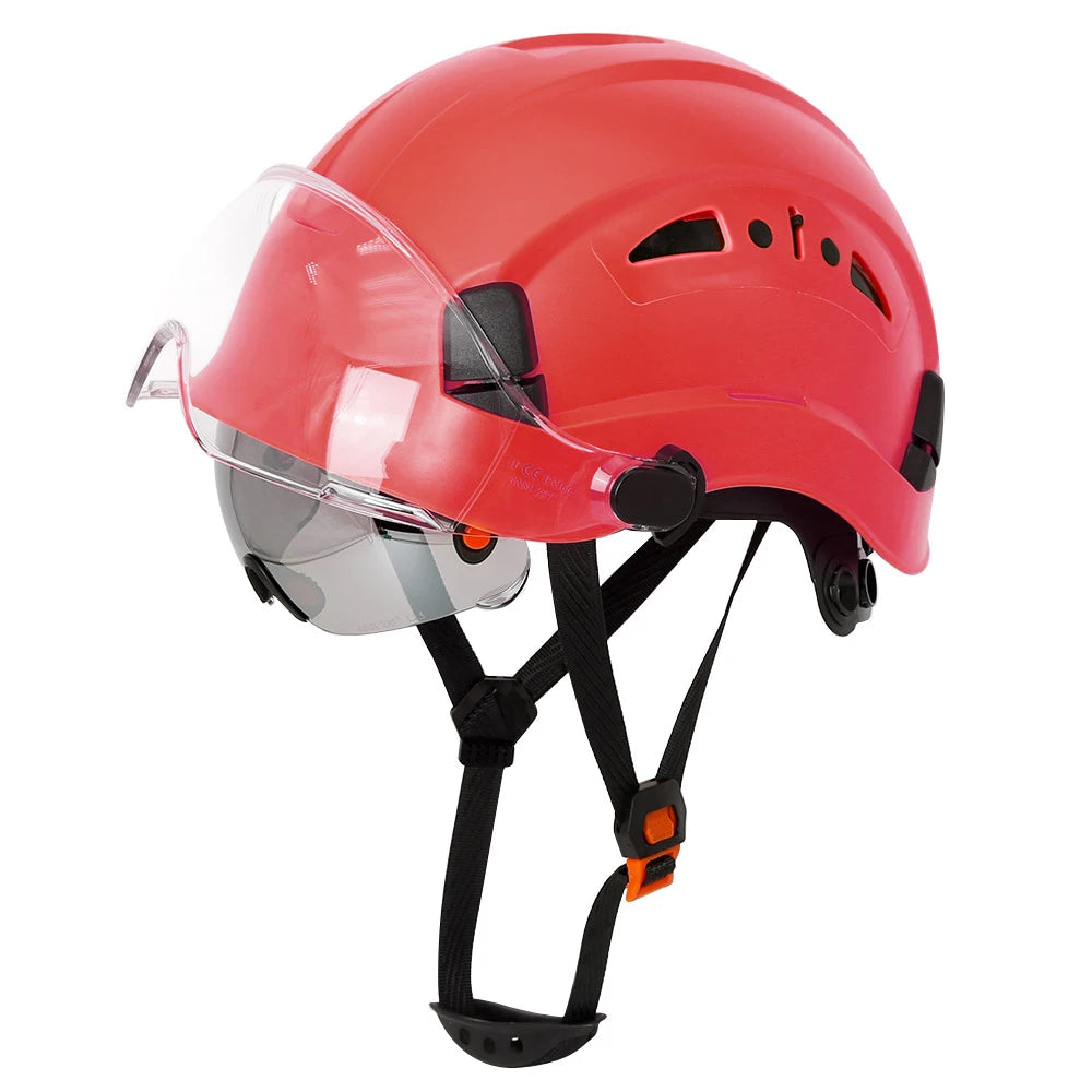 Casco de seguridad con patrón de fibra de carbono y gafas de doble visera para ingenieros, casco de seguridad CE ANSI ABS, gorra de trabajo industrial, rescate