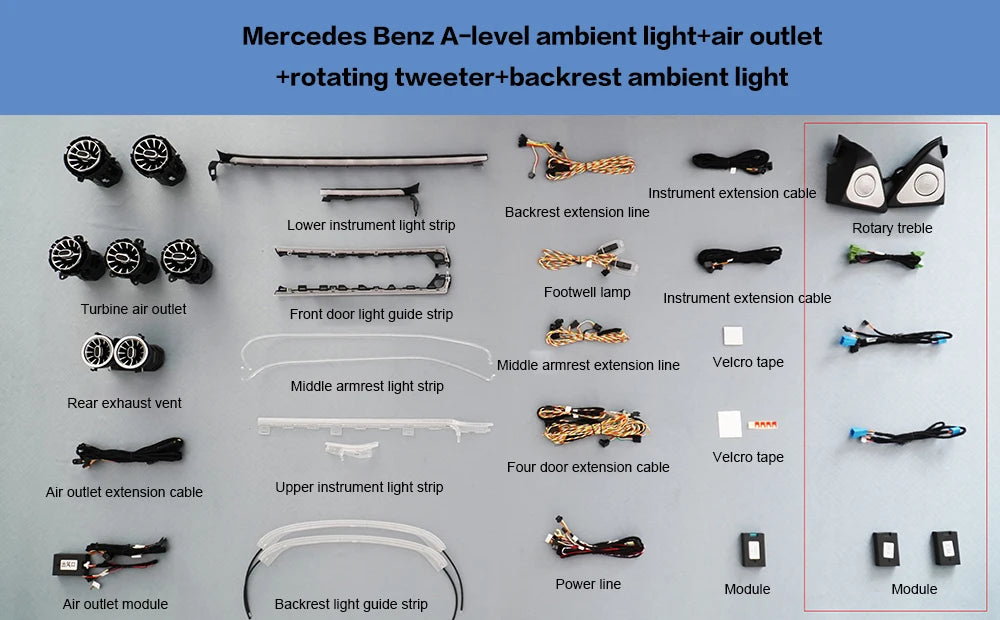 Accesorios de modificación de interiores de automóviles Iluminación ambiental del respaldo del automóvil Para Mercedes-Benz A-Level Tweeter giratorio de salida de aire