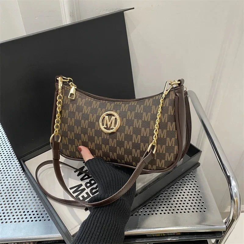 Bolso de mano con estampado retro moderno, moderno, para mujer, con un solo hombro, pequeño, cuadrado, versátil, de piel sintética y poliéster.