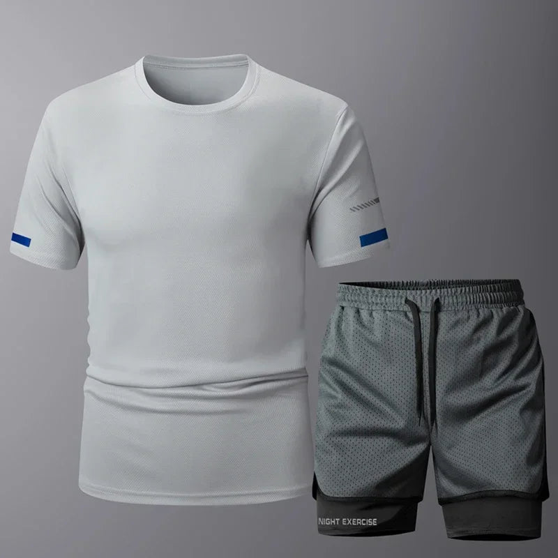 Conjunto deportivo de 2 piezas para hombre, de secado rápido, para correr, entrenamiento, gimnasio y fitness.
