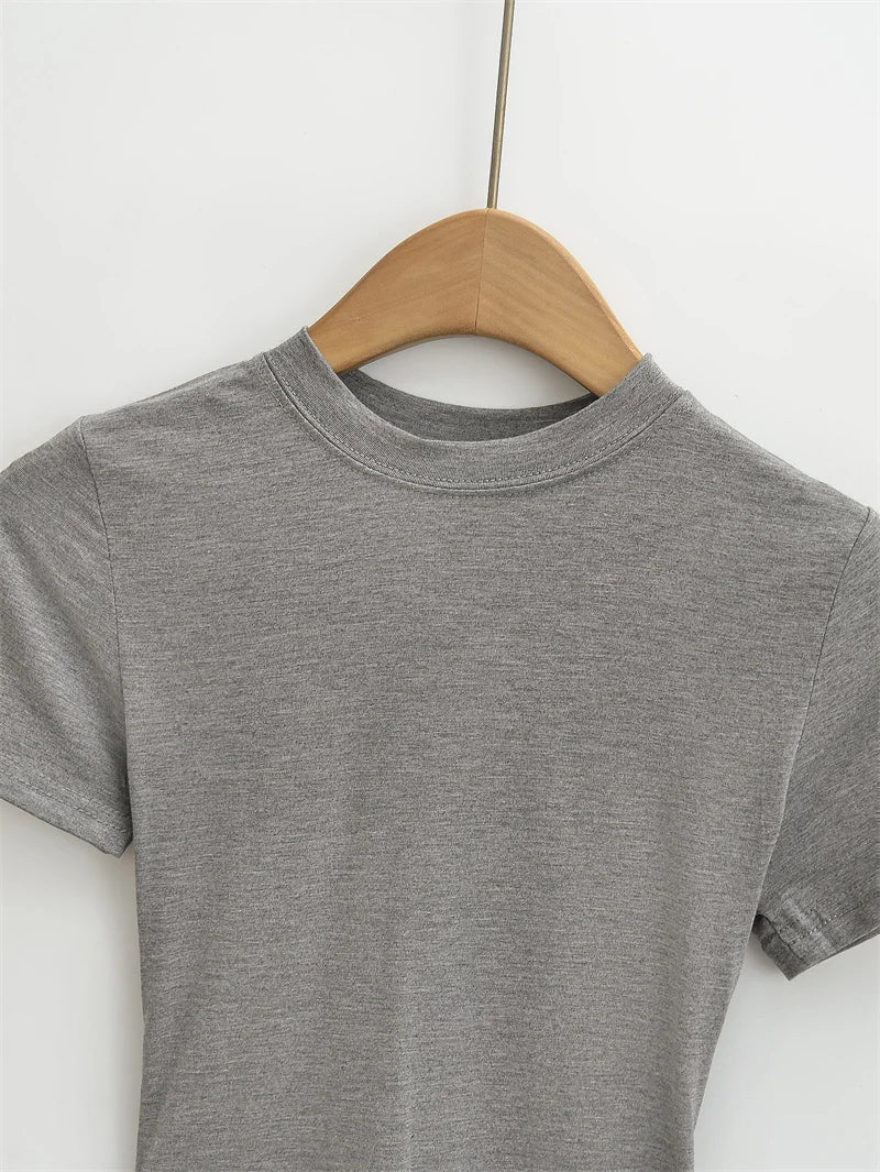 Camiseta informal de alta calidad para mujer, blusa sexy ajustada de manga corta, tendencia de moda, ropa lisa, tops Y2K, 2024