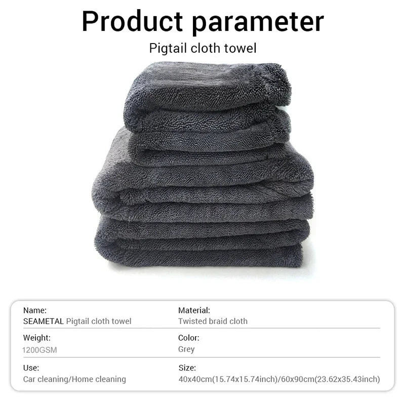 Toalla de microfibra para limpieza de autos de 1200 g/m²/600 g/m², de doble cara, súper absorbente, resistente a rayones y con pelusa suave.