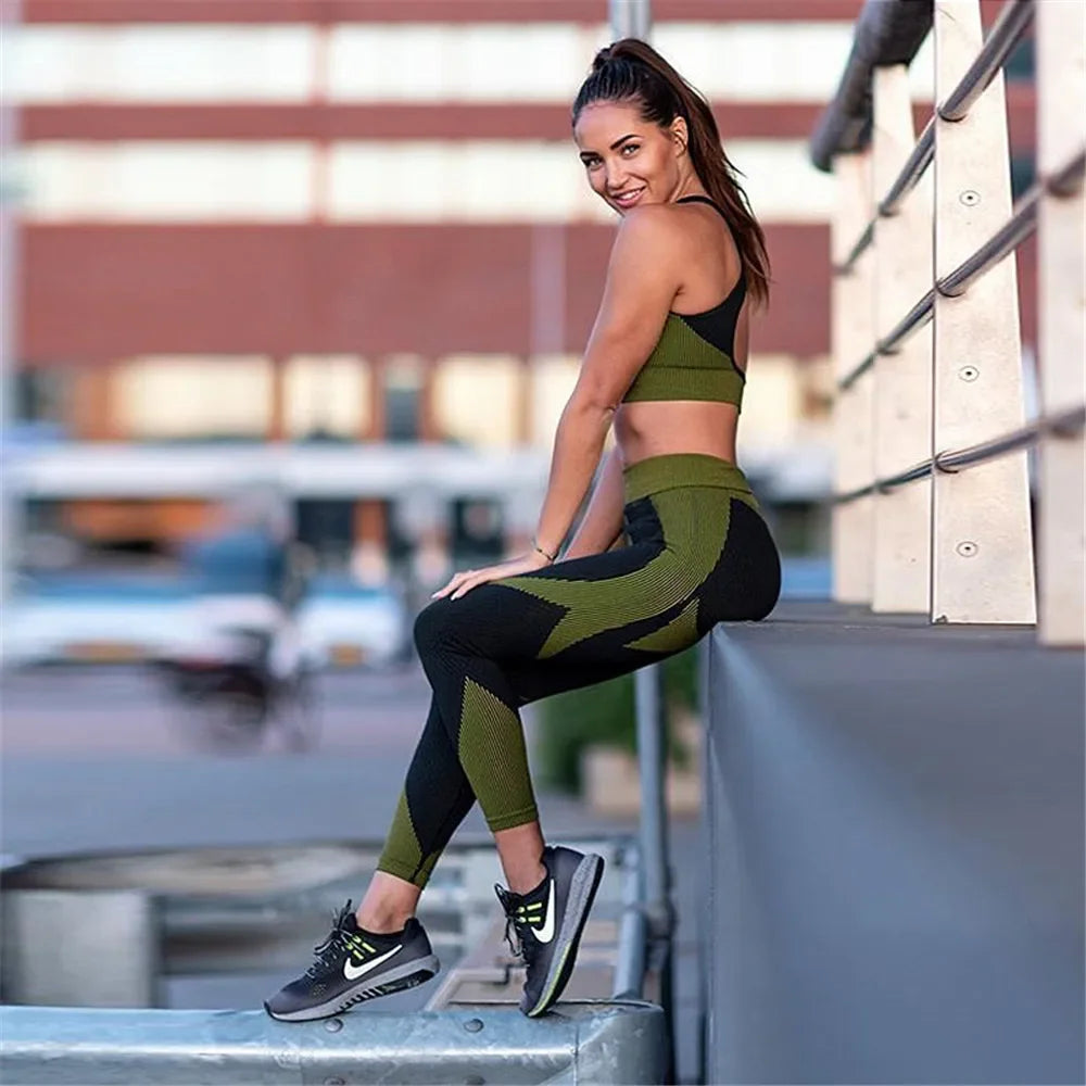 Conjunto de 3 piezas de yoga sin costuras, chaleco deportivo de fitness, pantalones de cintura alta que levantan la cadera, ropa de entrenamiento, conjunto de leggings de gimnasio para mujer