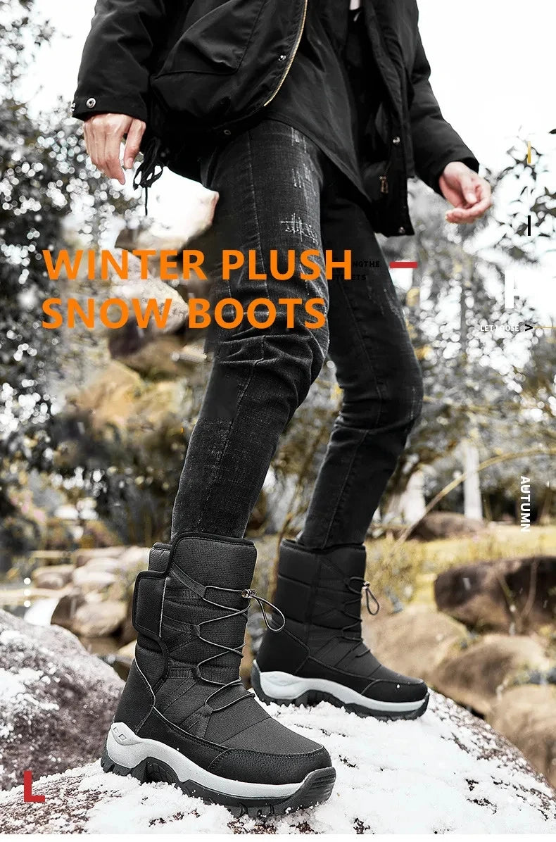 Nuevas botas de nieve cálidas de felpa para hombre, botas altas de invierno para hombre, botas de moto impermeables de invierno, botas de senderismo antideslizantes para exteriores para hombre.
