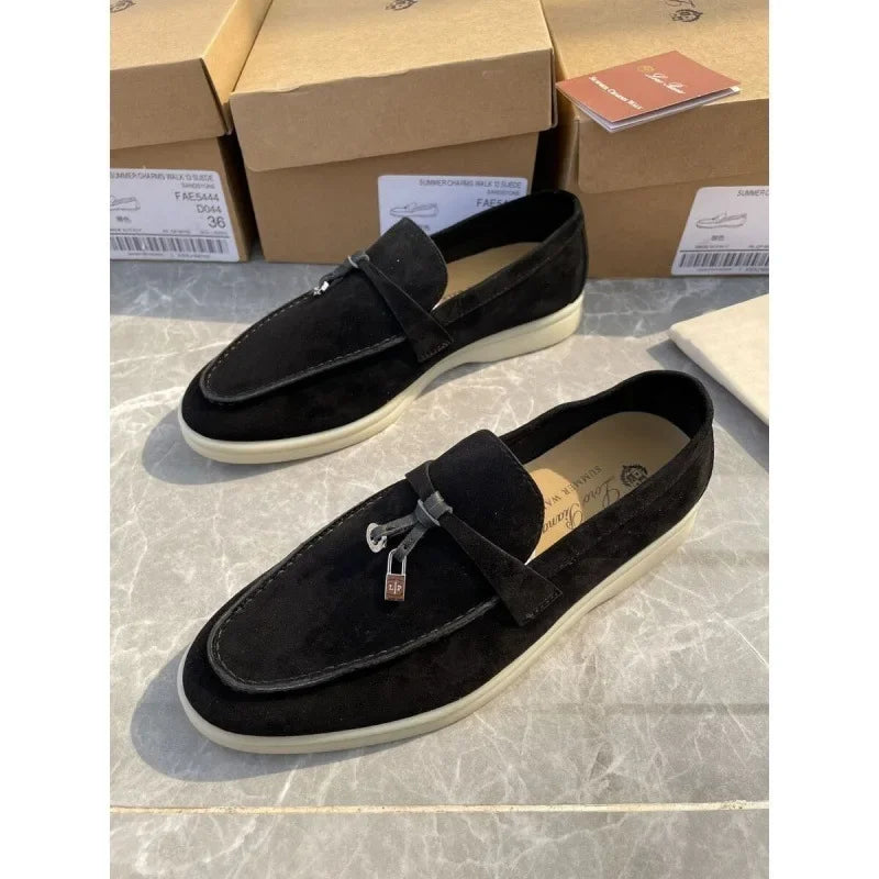 Mocasines planos unisex sin cordones para parejas, informales, de piel de oveja, con suela plana, para el tiempo libre, con punta redonda, de TPR, para primavera y otoño