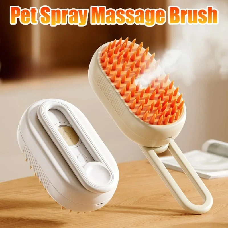 Cepillo de masaje con pulverizador 3 en 1 para gatos, perros y mascotas, con un solo botón, plegable y giratorio, herramienta de aseo, cepillo para depilar y peine.