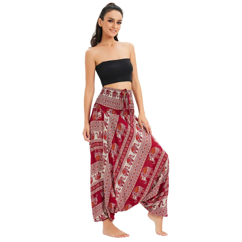 Bohemian Pants Women Pantalones Mujer Hippie High Waist Rayon Harem Baggy Boho Yoga Beach Wear Pour Femme Calca Feminina Printed