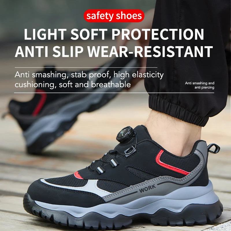 Zapatillas ligeras y transpirables con punta de acero para hombre, calzado de seguridad con protección antigolpes y antiperforación, con botones giratorios.
