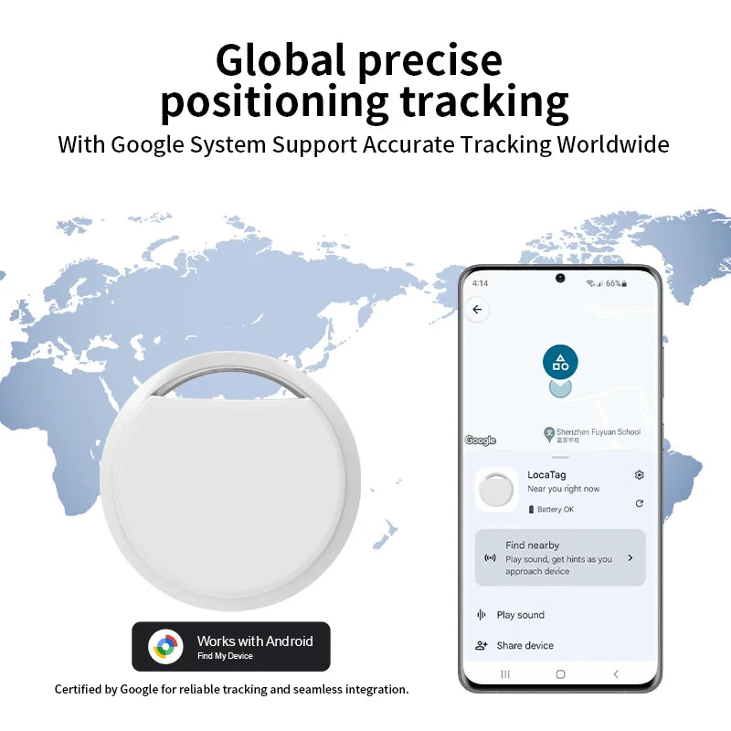 Rastreador GPS Bluetooth original de la marca RSH para teléfonos Android. Funciona con la aplicación Google Find My. Buscador de llaves para mascotas para Xiaomi y Samsung Pixel.
