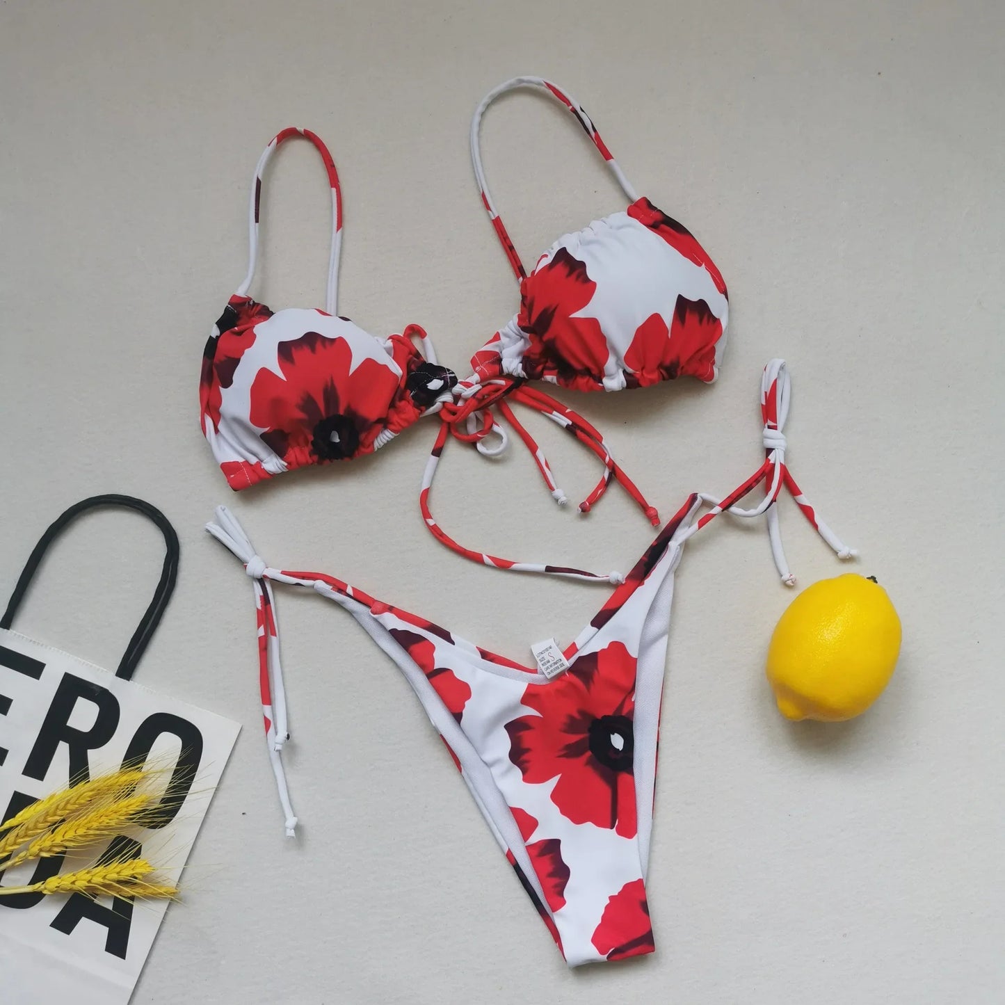 Bikini sexy de 21 colores para mujer, traje de baño liso con estampado floral de leopardo, conjunto de bikini de playa con tirantes y vendaje