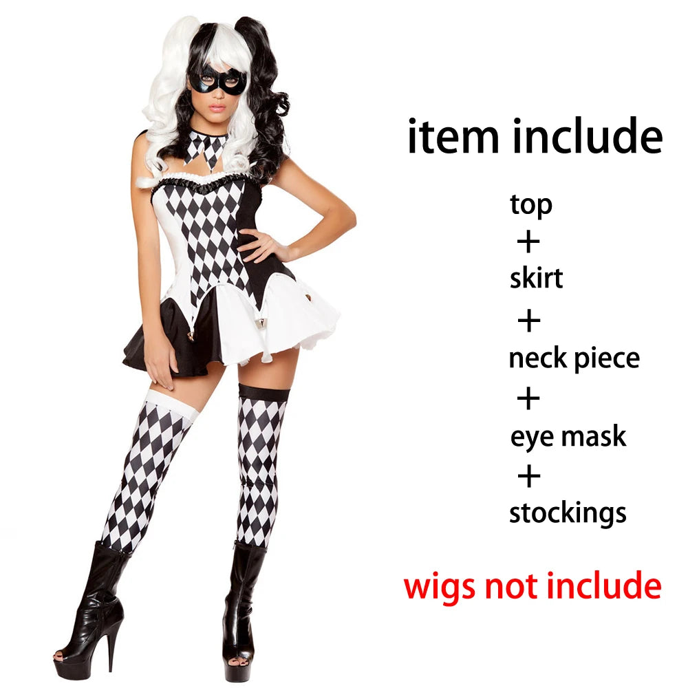 Adult Women Sexy Harley Costume Halloween Movie Quinn Naughty Joker Clown Harleyquin Fantasia Cosplay Fancy Dress
