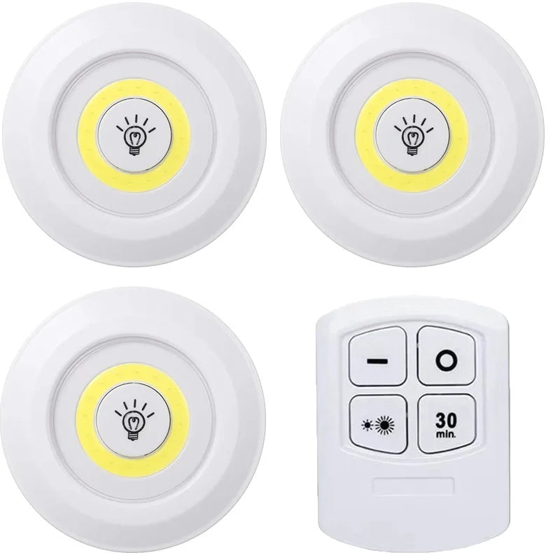 Luz LED regulable para debajo del gabinete con control remoto, funciona con pilas, luces LED para armarios, iluminación de baño, luz nocturna