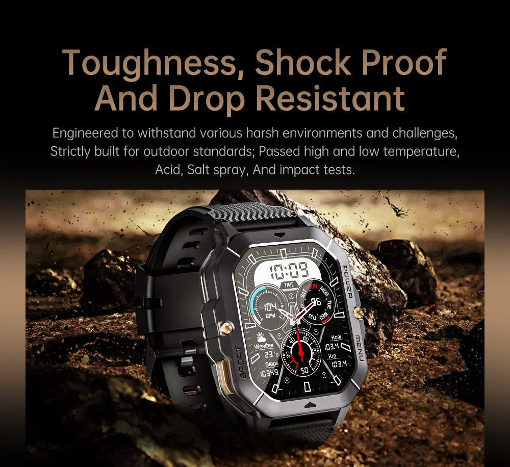 Reloj inteligente con Bluetooth de 2,02 pulgadas para hombre y mujer, batería de 410 mAh, resistente al agua hasta 1 ATM, monitor de ritmo cardíaco y salud, para deportes al aire libre