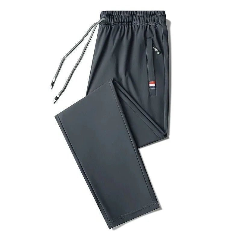 Pantalones deportivos de seda de hielo para hombre, de verano, finos, elásticos, sueltos, informales, transpirables, para correr al aire libre, pantalones largos, talla grande