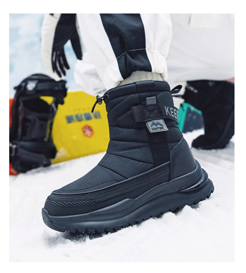 Botas de nieve de invierno para mujer, de terciopelo grueso, de viaje, cálidas, antideslizantes, de algodón, de tubo medio, informales y cómodas.