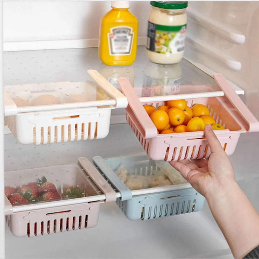Cesta de almacenamiento multifuncional para refrigerador, rejilla retráctil para almacenamiento de refrigerador, escurridor de cocina