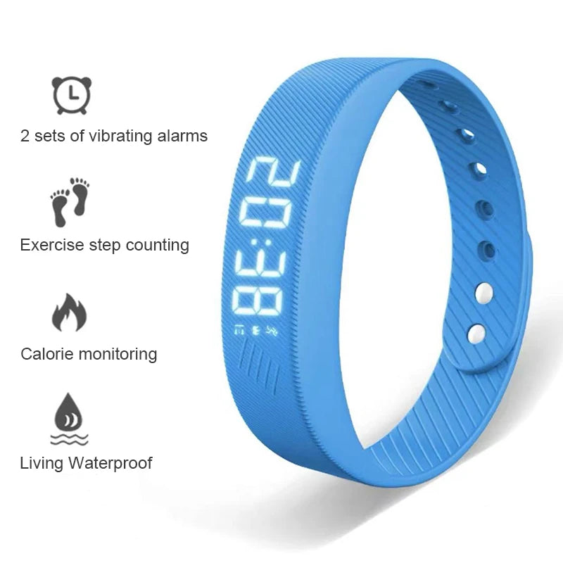 Pulsera inteligente LED digital resistente al agua, reloj inteligente con podómetro para correr, monitor, banda inteligente, alarma de vibración y recordatorio.