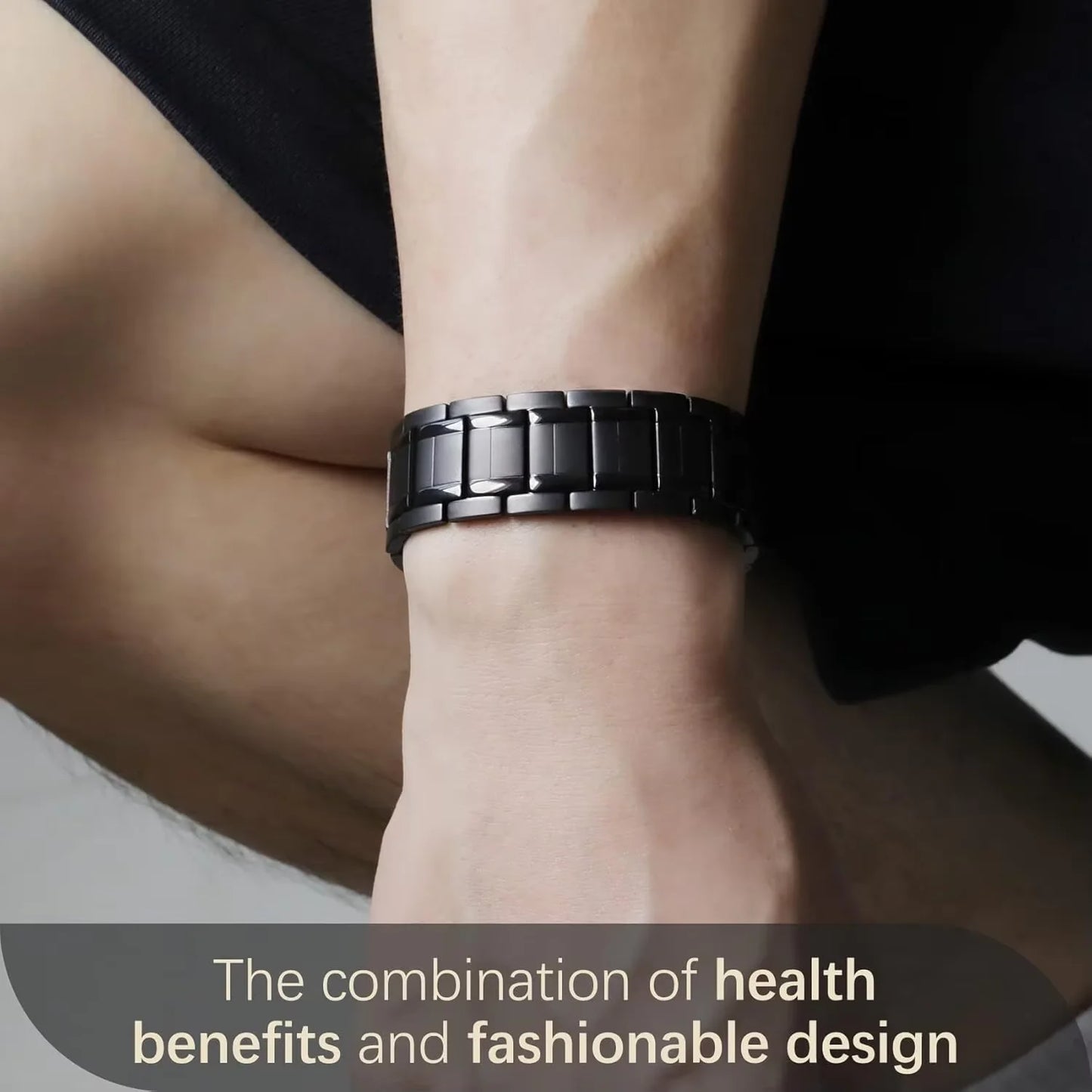 Pulseras clásicas de acero y titanio ARADOO con 3 imanes de neodimio ultrarresistentes, pulsera de eslabones de cobre para terapia magnética.