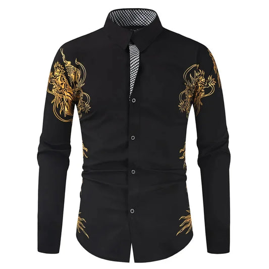 2025 men's long sleeved shirt printed shirt fashionable new style casual high-quality elegant men's top clothing