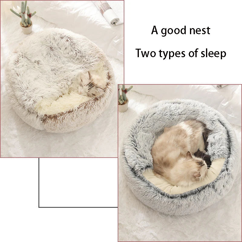 Cama de felpa suave para mascotas con funda, redonda, colchón para mascotas, cálida, nido para dormir para perros pequeños y gatitos.