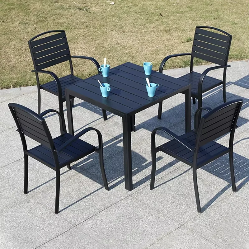 Mesa redonda/cuadrada para exterior, mesa de jardín, mesa de comedor moderna de madera y plástico, mesa larga para exteriores, ocio, patio, villa