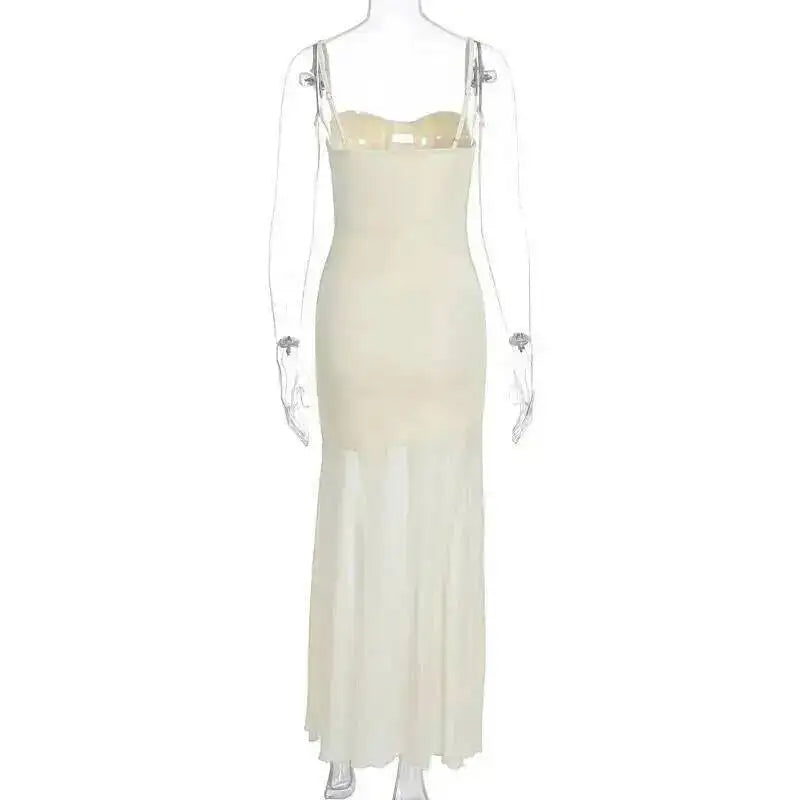 Avrilyaan Mesh Splicing Hollow Spaghetti Strap Backless Party Sexy Dresses Elegant Long Dress Women 2025 Summer Dress Vestidos