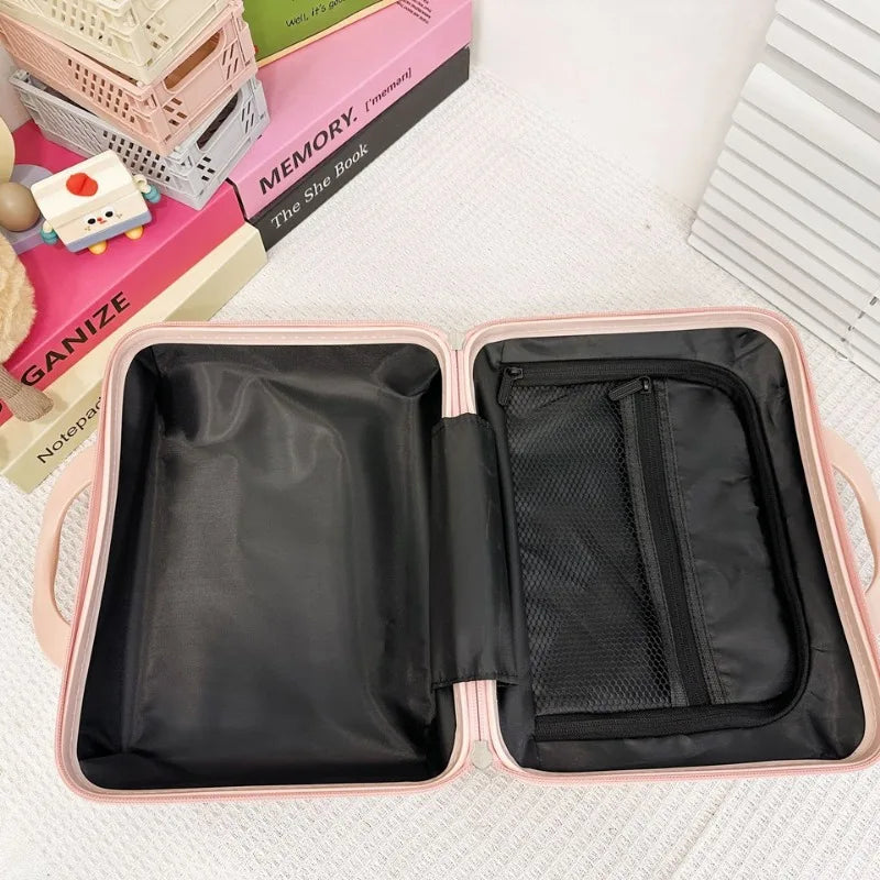 Maleta ABS de 14 pulgadas, bolsa de cosméticos, estuche liviano para viajes de negocios, estuche para alojamiento de estudiantes, bolsa organizadora de maquillaje, regalo de recuerdo.