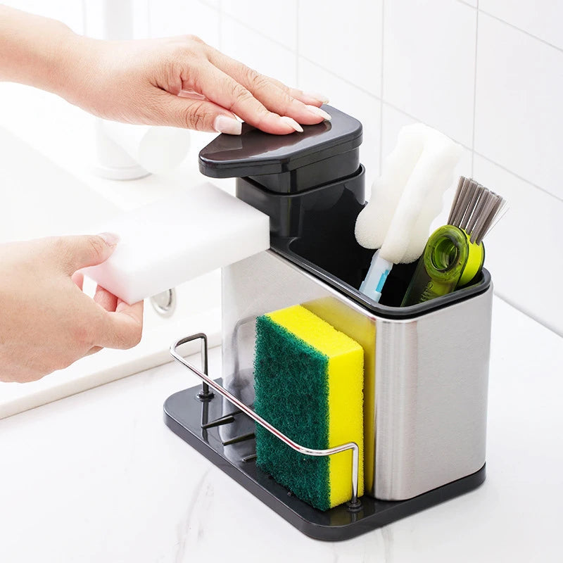 Estante de almacenamiento multifuncional para esponja de lavado de fregadero de cocina, dispensador de jabón, organizador de botellas de detergente de manos, soportes de soporte