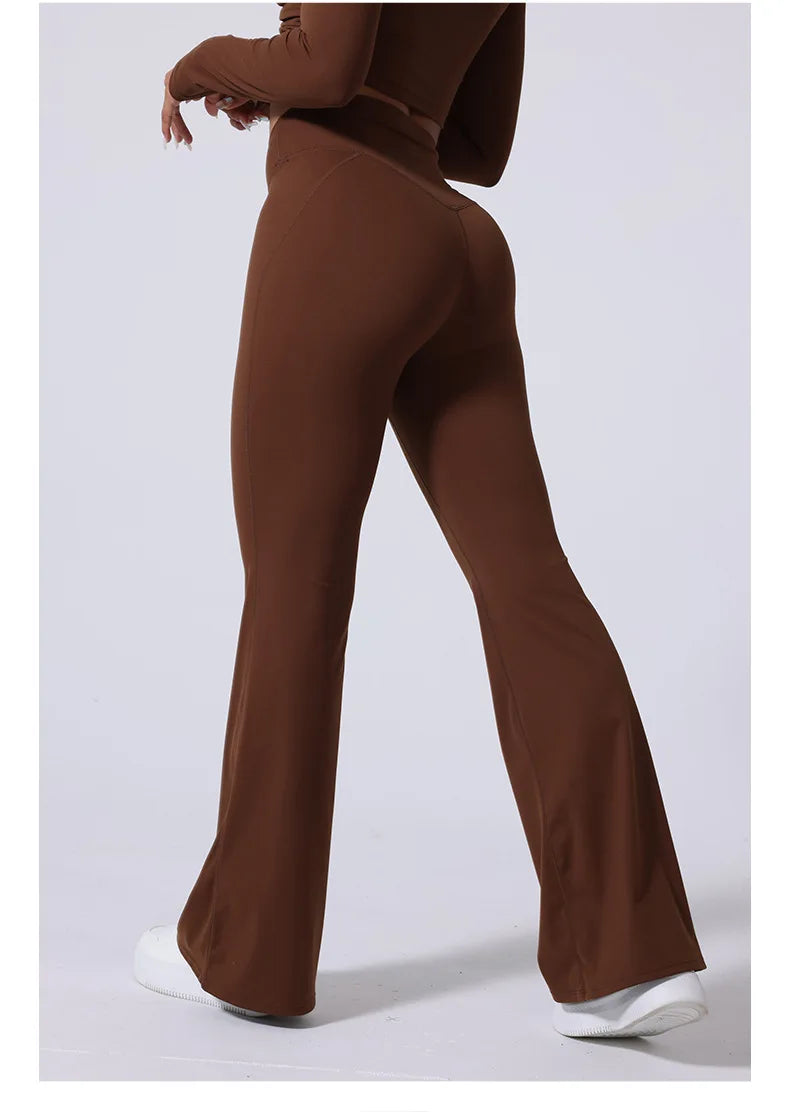 Conjunto de yoga para mujer: pantalones acampanados, ropa deportiva para gimnasio, top push-up de manga larga, estilo deportivo y sexy.