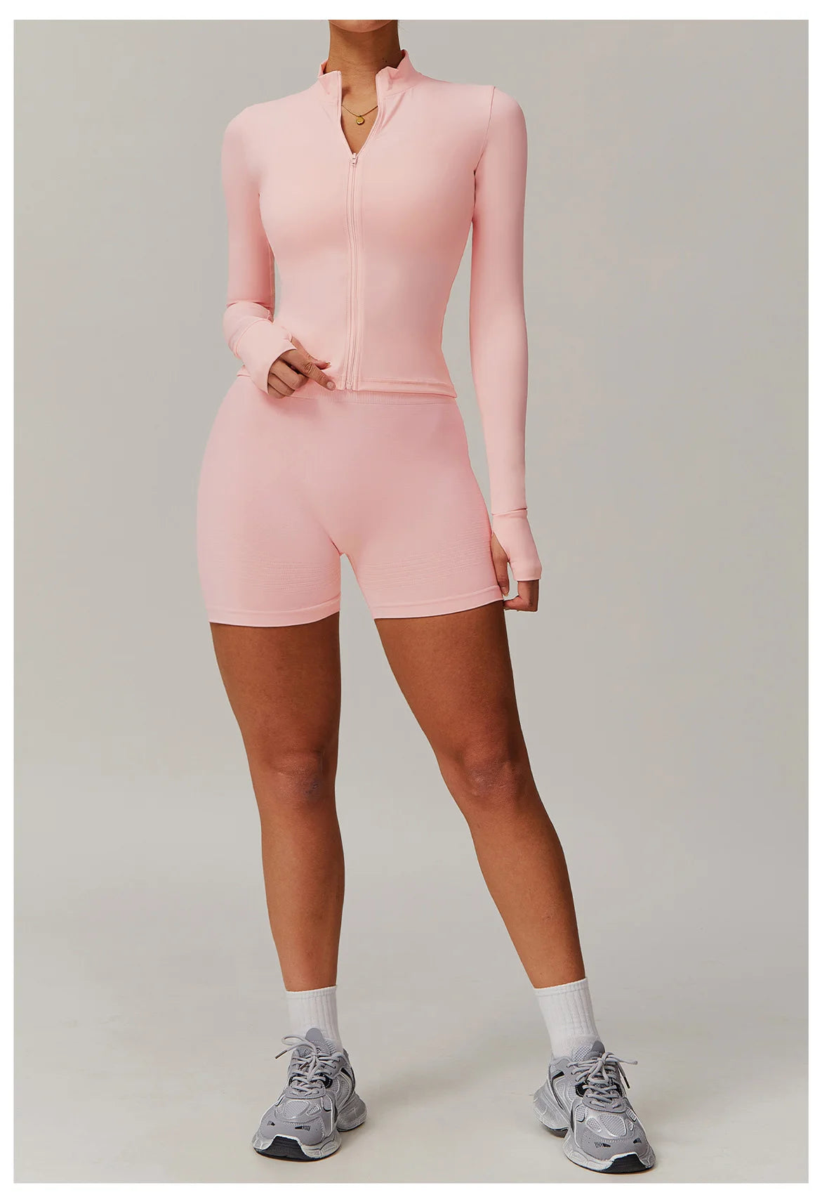 Conjunto deportivo de 2 piezas para mujer, chándal para correr, entrenamiento, con cremallera, pantalones cortos de manga larga, ropa de yoga, ropa deportiva