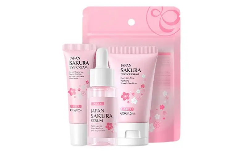 Set para el cuidado facial Limpiador Sakura Essence Cream Hidratante Blanqueador y Antiedad Tónico Crema para ojos Suero facial Cuidado de la piel de los ojos