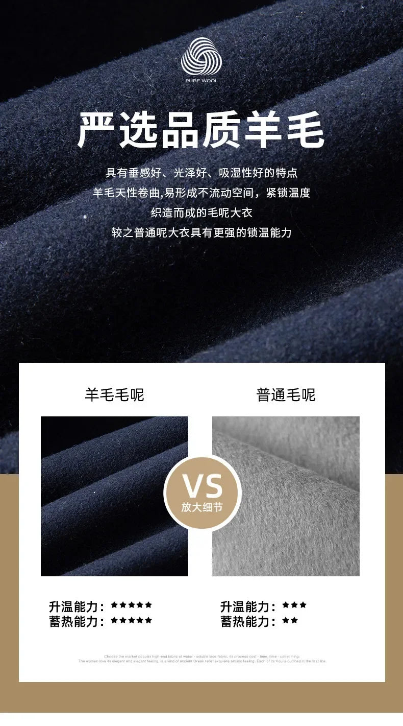 Thickening Warm Wool Coat High Quality Design Wool Coats Men's Wool Blend Winter Double Collar Wool Blend Men Solid Color