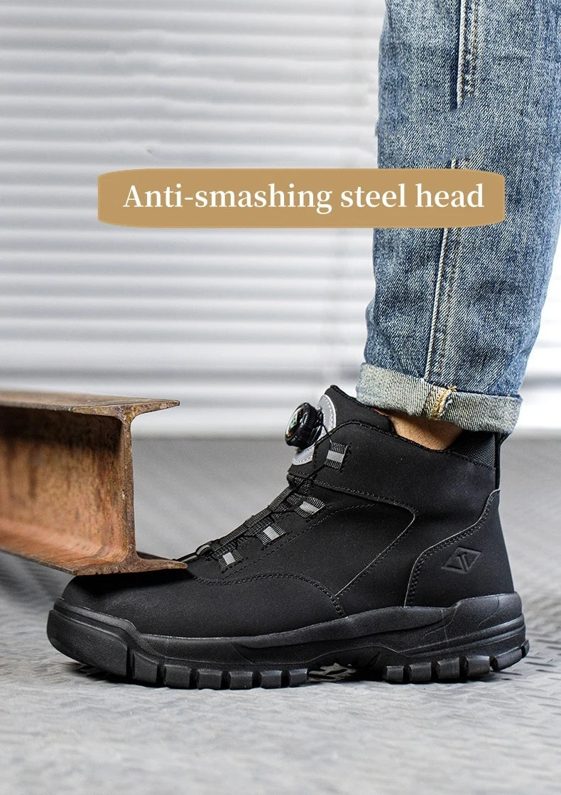 Zapatos de seguridad con botones giratorios para hombre, botas de trabajo impermeables, antigolpes, antipinchazos, protectores, ligeros, para otoño e invierno.