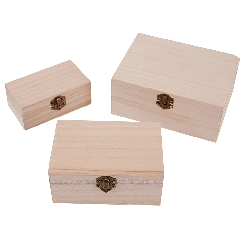 Cajas de almacenamiento cuadradas con bisagras de madera lisa escocesa de color tronco, 1/3 unidades, caja de regalo artesanal, caja de almacenamiento hecha a mano, caja de organización