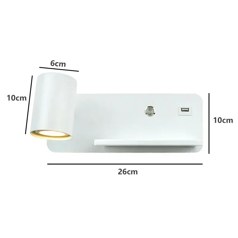 Lámpara de pared LED, luz de lectura, dormitorio, teléfono, carga inalámbrica, carga USB, luces de pared giratorias, lámpara de lado para sala de estar