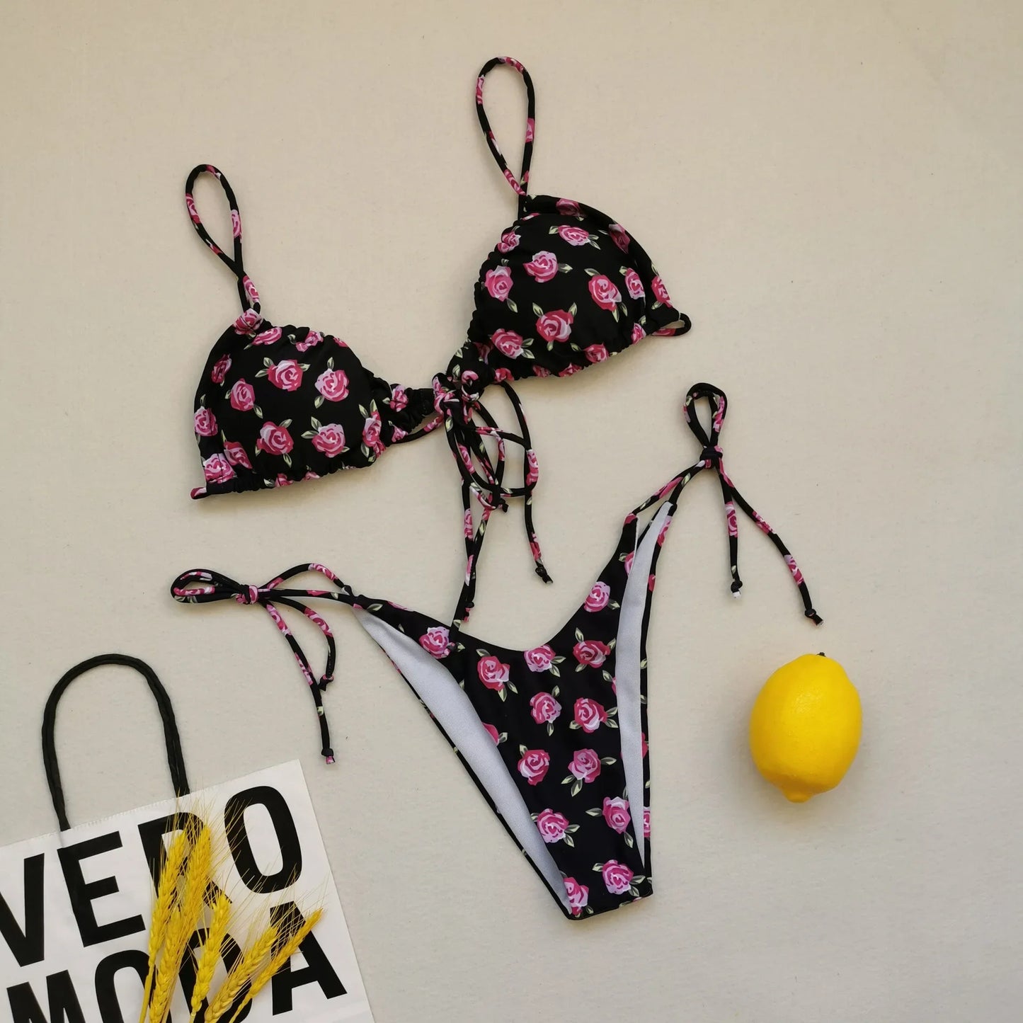 Bikini sexy de 21 colores para mujer, traje de baño liso con estampado floral de leopardo, conjunto de bikini de playa con tirantes y vendaje