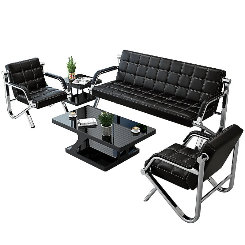 Combinación de sofá y mesa de centro para oficina comercial Recepción empresarial Invitados para reuniones sencillas Oficina moderna de hierro forjado para tres personas