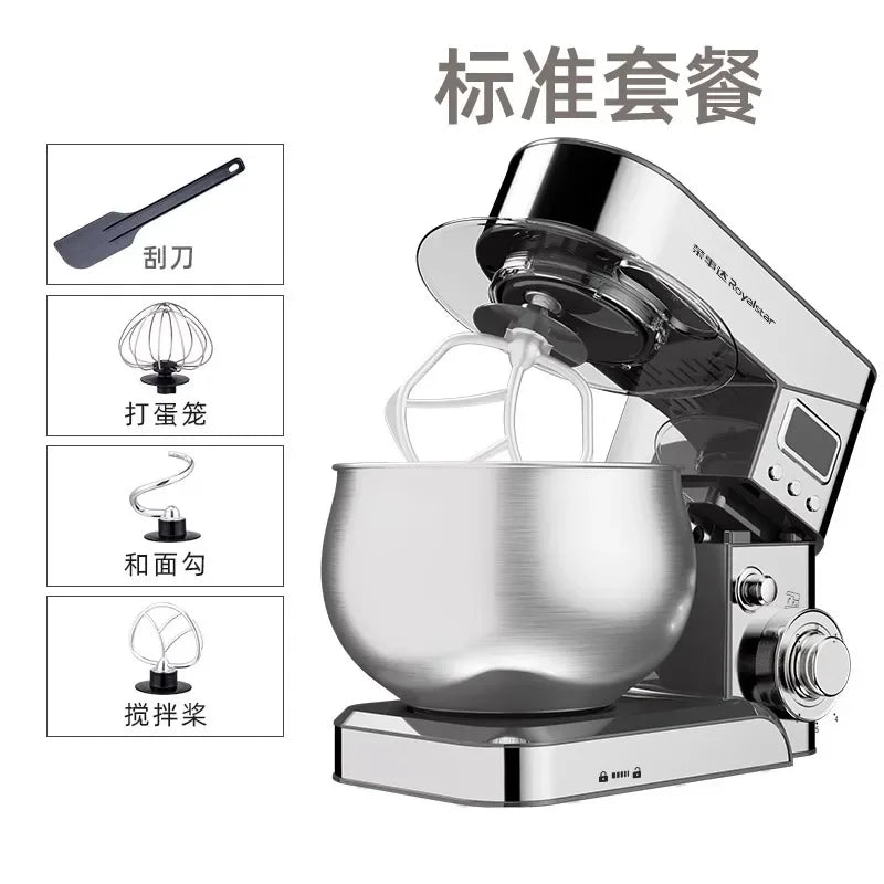 Amasadora automática pequeña de 220 V para uso doméstico, multifuncional, con espumador de leche y batidor de huevos.