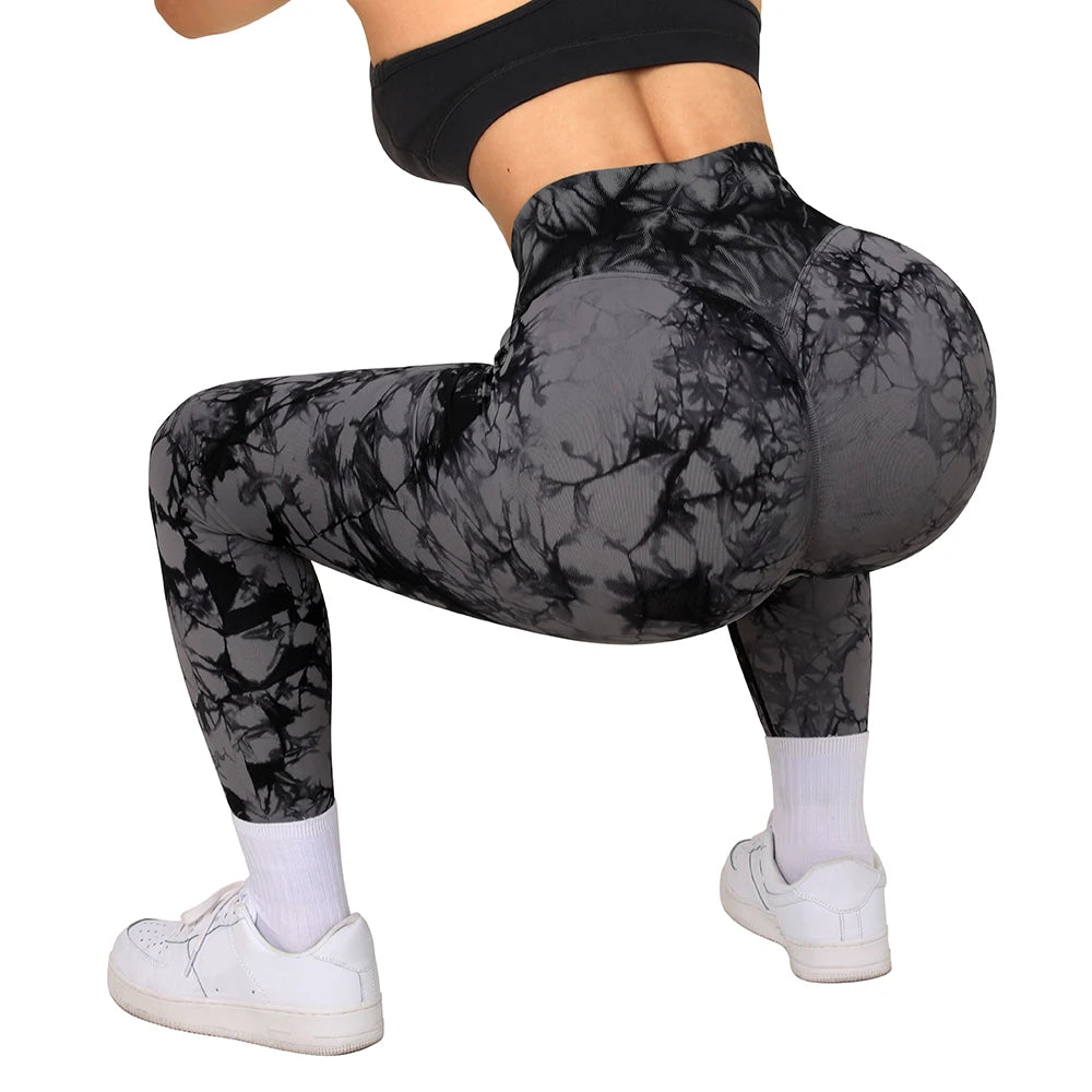 Mallas deportivas con efecto tie-dye para mujer, leggings push up para entrenamiento, leggings deportivos para mujer, pantalones de gimnasio sin costuras con efecto push-up