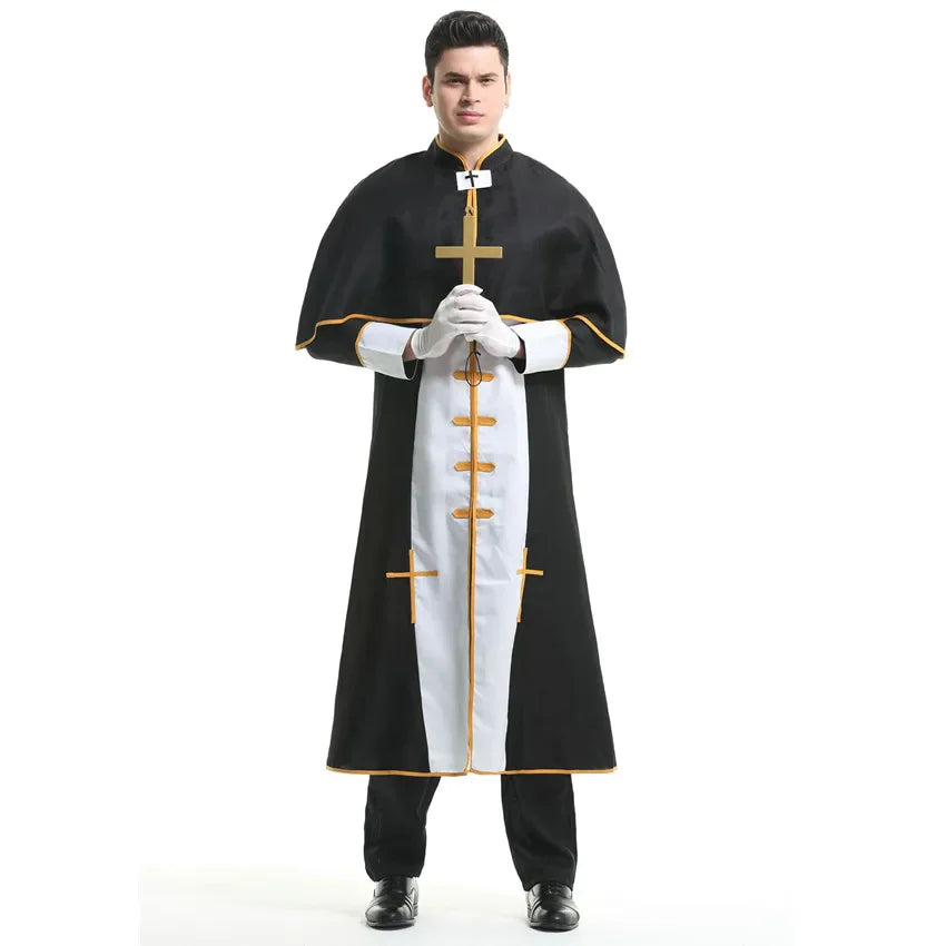Couple Halloween Costume for Women Men Medieval Cosplay Priest Nun Missionary Costume Church Religious Convent Fancy Party Dress