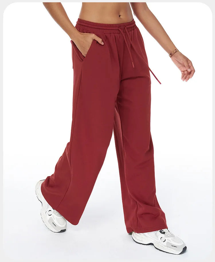 Women Winter Loose Fit Sports Pants High Waist Drawstring Weatpants With Pockets Straight Leg Yoga Pants Versatile Sports Pants